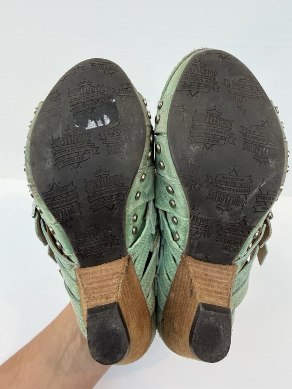 John Fluevog Women's Janice Mint Green Platform Heeled Sandal Size 6 READ - Picture 13 of 16